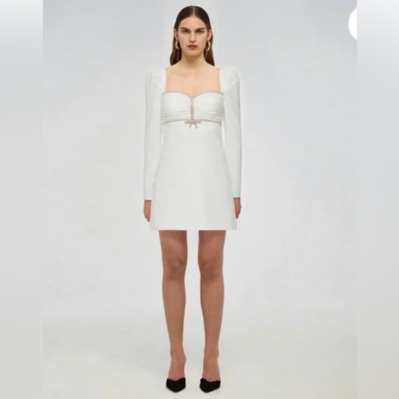 Self-Portrait | Dresses | Selfportrait White Crepe Diamante Mini Dress |  Poshmark